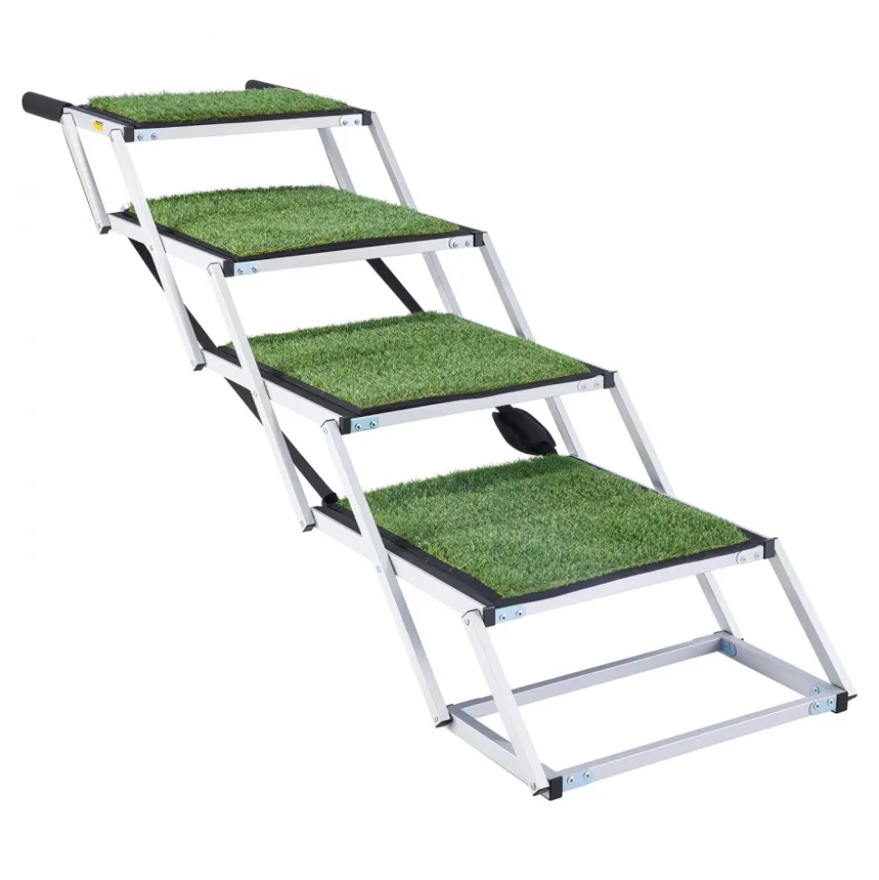 VEVOR Dog Stairs for Car, 4 Steps Extra Wide Foldable Dog Ramp for Large Dogs with Non-Slip Surface, Portable Lightweight Pet Stairs Ladder for Car, SUV, Truck, High Bed, Sofa, Support up to 200 lbs