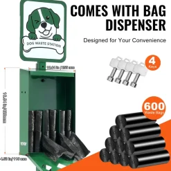 VEVOR Dog Waste Station, Commercial Dog Poop Station, 11.5 Gallons Pet Waste Bin with 50 Can Liners, Bag Dispenser & 600 Waste Bags, Outdoor Dog Waste Disposal System for Backyard