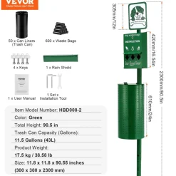 VEVOR Dog Waste Station, Commercial Dog Poop Station, 11.5 Gallons Pet Waste Bin with 50 Can Liners, Bag Dispenser & 600 Waste Bags, Outdoor Dog Waste Disposal System for Backyard