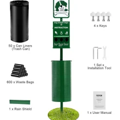VEVOR Dog Waste Station, Commercial Dog Poop Station, 11.5 Gallons Pet Waste Bin with 50 Can Liners, Bag Dispenser & 600 Waste Bags, Outdoor Dog Waste Disposal System for Backyard