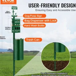 VEVOR Dog Waste Station with Hand Wash Bottle, Commercial Dog Poop Station, 11.5 Gallons Pet Waste Bin with 50 Can Liners, Bag Dispenser & 600 Waste Bags, Outdoor Dog Waste Disposal System for Backyard