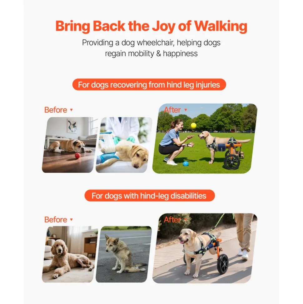 VEVOR Dog Wheelchair for Back Legs, Lightweight 2 Wheels Pet Wheelchair, Height, Width & Length Adjustable, Dog Cart with Shock-Absorbing Wheels, for Injured, Disabled Dogs 35-48 lbs, Medium