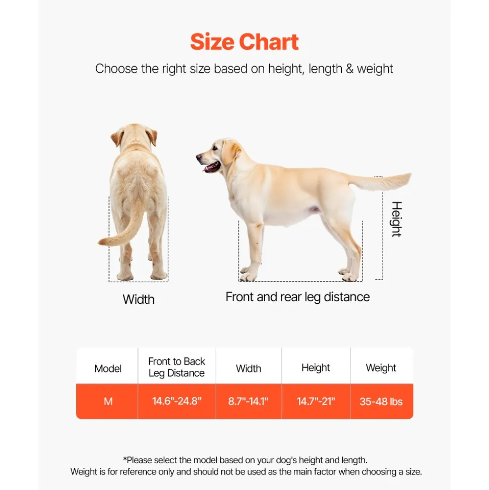 VEVOR Dog Wheelchair for Back Legs, Lightweight 2 Wheels Pet Wheelchair, Height, Width & Length Adjustable, Dog Cart with Shock-Absorbing Wheels, for Injured, Disabled Dogs 35-48 lbs, Medium