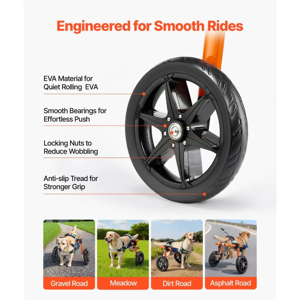 VEVOR Dog Wheelchair for Back Legs, Lightweight 2 Wheels Pet Wheelchair, Height, Width & Length Adjustable, Dog Cart with Shock-Absorbing Wheels, for Injured, Disabled Dogs 35-48 lbs, Medium