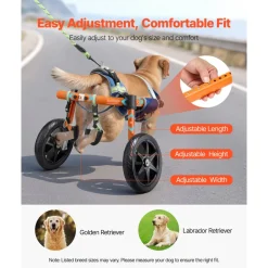 VEVOR Dog Wheelchair for Back Legs, Lightweight 2 Wheels Pet Wheelchair, Height, Width & Length Adjustable, Dog Cart with Shock-Absorbing Wheels, for Injured, Disabled Dogs 35-48 lbs, Medium