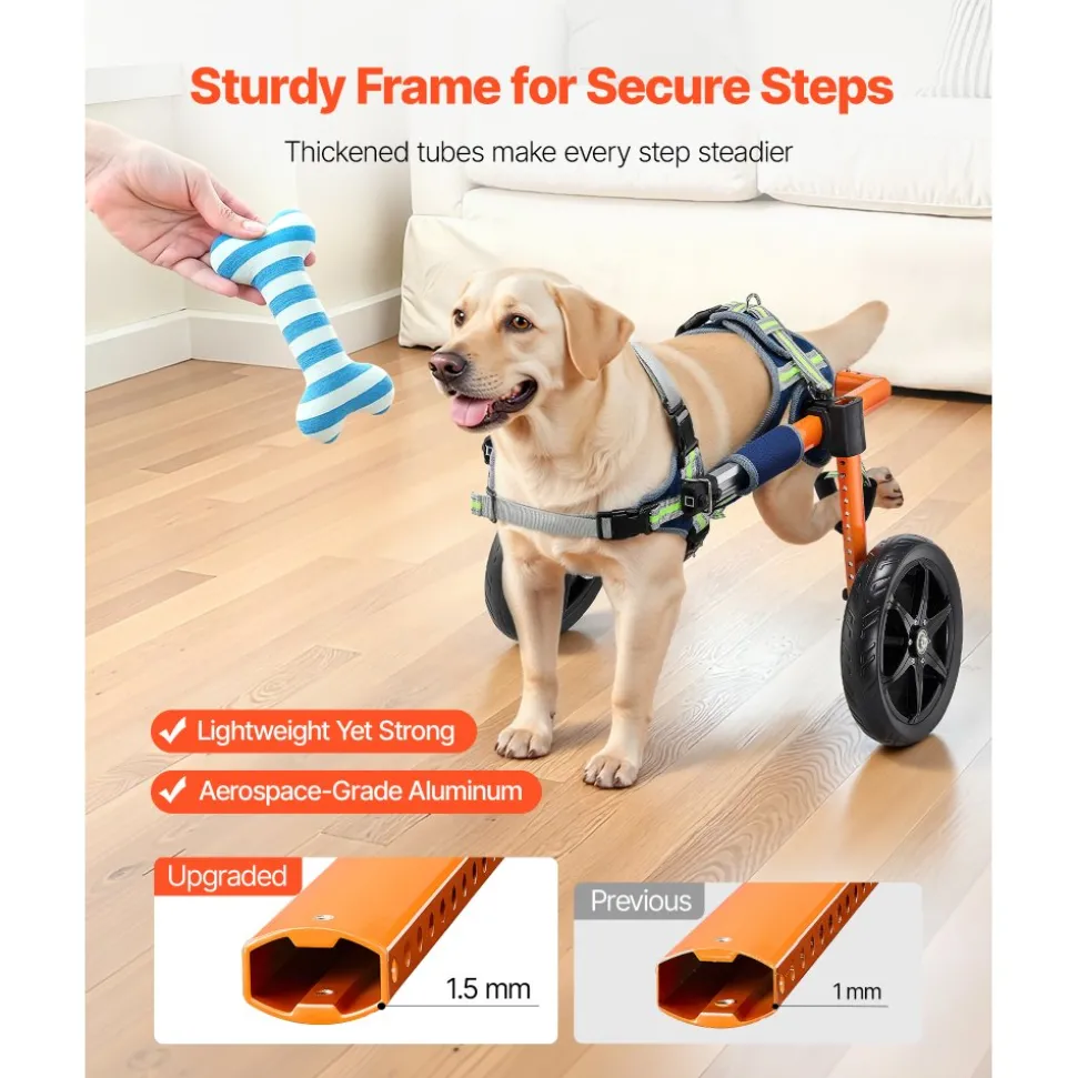 VEVOR Dog Wheelchair for Back Legs, Lightweight 2 Wheels Pet Wheelchair, Height, Width & Length Adjustable, Dog Cart with Shock-Absorbing Wheels, for Injured, Disabled Dogs 35-48 lbs, Medium