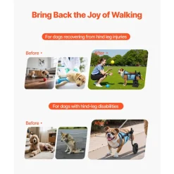 VEVOR Dog Wheelchair for Back Legs, Adjustable 2 Wheels Pet Wheelchair, Lightweight  Dog Cart with Shock-Absorbing Wheels, Mobility Support Wheel Chair for Disabled Injured Dogs up to 22lbs, Medium