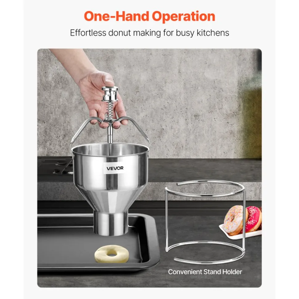 VEVOR Donut Depositor, Large Capacity Manual Donuts Dropper, 304 Stainless Steel Commercial Batter Dispenser, 6 Thicknesses Adjustment Doughnut Hopper with Stand, For Restaurant Cafe Bakery Kitchen