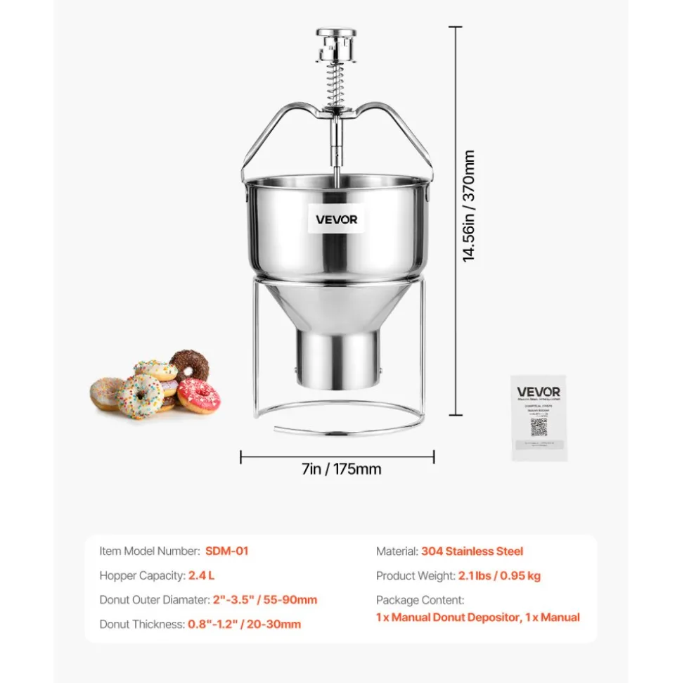 VEVOR Donut Depositor, Large Capacity Manual Donuts Dropper, 304 Stainless Steel Commercial Batter Dispenser, 6 Thicknesses Adjustment Doughnut Hopper with Stand, For Restaurant Cafe Bakery Kitchen