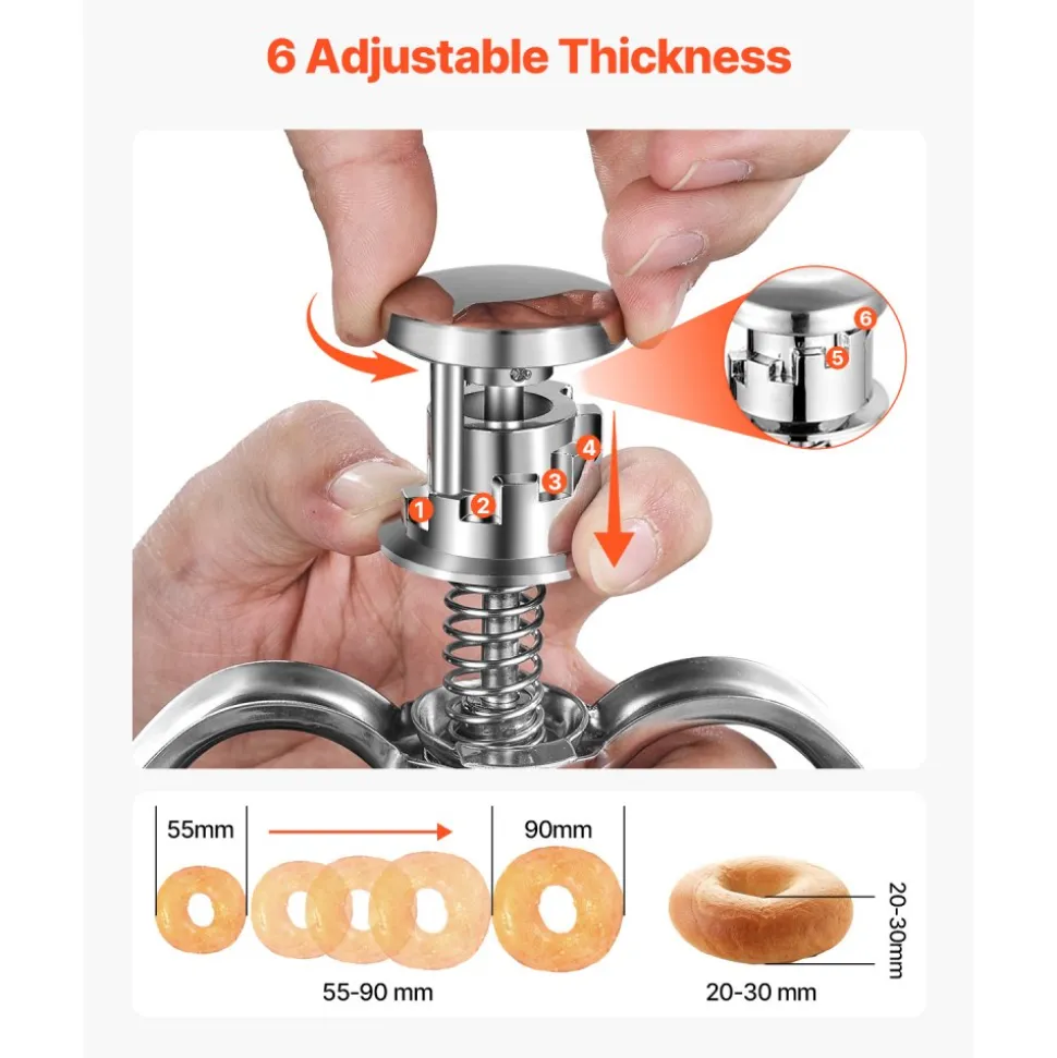 VEVOR Donut Depositor, Large Capacity Manual Donuts Dropper, 304 Stainless Steel Commercial Batter Dispenser, 6 Thicknesses Adjustment Doughnut Hopper with Stand, For Restaurant Cafe Bakery Kitchen