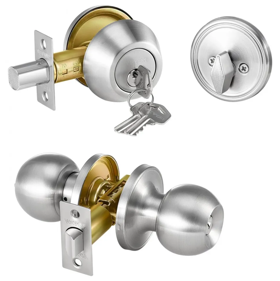 VEVOR Door Knob and Deadbolt Set, Satin Nickel Entry Door Knob and Single Cylinder Deadbolt Combo Pack, Fit for 1-3/8" to 1-3/4" Door Thickness, Door Lockset with Deadbolt for Entrance and Front Door