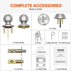 VEVOR Door Knob and Deadbolt Set, Satin Nickel Entry Door Knob and Single Cylinder Deadbolt Combo Pack, Fit for 1-3/8