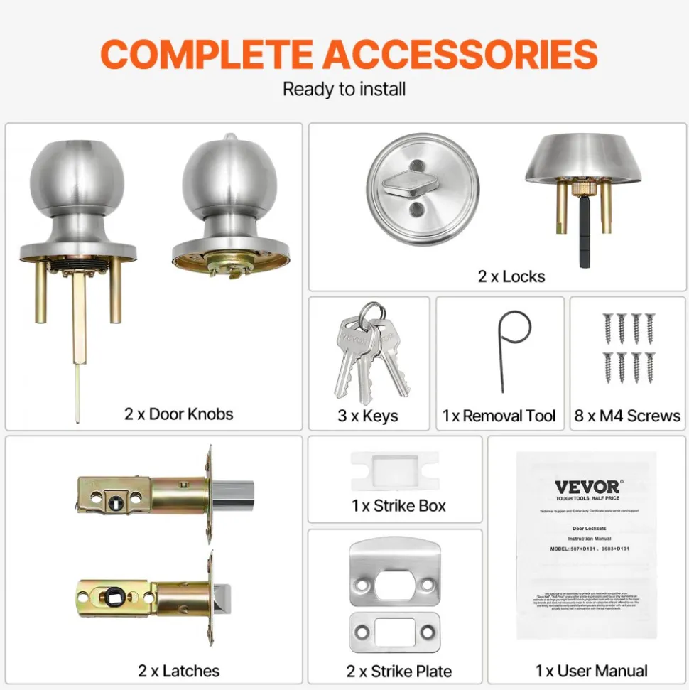 VEVOR Door Knob and Deadbolt Set, Satin Nickel Entry Door Knob and Single Cylinder Deadbolt Combo Pack, Fit for 1-3/8" to 1-3/4" Door Thickness, Door Lockset with Deadbolt for Entrance and Front Door