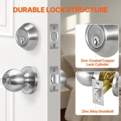 VEVOR Door Knob and Deadbolt Set, Satin Nickel Entry Door Knob and Single Cylinder Deadbolt Combo Pack, Fit for 1-3/8