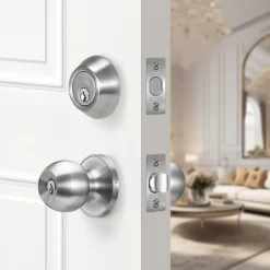 VEVOR Door Knob and Deadbolt Set, Satin Nickel Entry Door Knob and Single Cylinder Deadbolt Combo Pack, Fit for 1-3/8