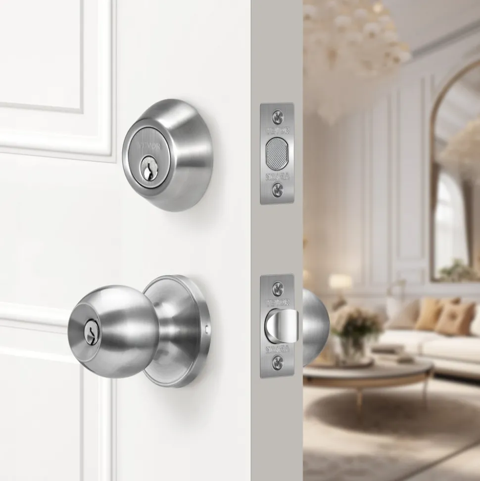 VEVOR Door Knob and Deadbolt Set, Satin Nickel Entry Door Knob and Single Cylinder Deadbolt Combo Pack, Fit for 1-3/8" to 1-3/4" Door Thickness, Door Lockset with Deadbolt for Entrance and Front Door