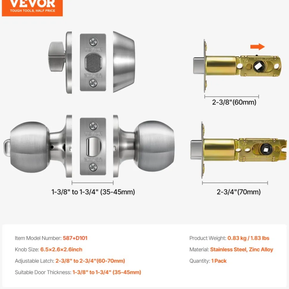 VEVOR Door Knob and Deadbolt Set, Satin Nickel Entry Door Knob and Single Cylinder Deadbolt Combo Pack, Fit for 1-3/8" to 1-3/4" Door Thickness, Door Lockset with Deadbolt for Entrance and Front Door
