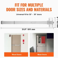 VEVOR Door Push Bar Panic Exit Device, 31” Stainless Steel Commercial Emergency Exit Door Push Bar with Exterior Lever and 3 Keys, Emergency Exit Door Hardware for 30