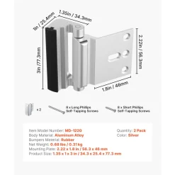 VEVOR Door Reinforcement Lock, 2 Pack Home Security Door Lock, with 3 Inch Stop Withstand 800 lbs of Force, with 8 Screws, for Inward-Opening, Aluminum Alloy, Add Extra High Security to Your Home