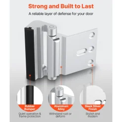 VEVOR Door Reinforcement Lock, 2 Pack Home Security Door Lock, with 3 Inch Stop Withstand 800 lbs of Force, with 8 Screws, for Inward-Opening, Aluminum Alloy, Add Extra High Security to Your Home