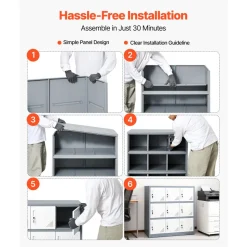 VEVOR 9 Doors Metal Locker, Lockable Steel Storage Cabinet, 66 lbs Loading Capacity, 2 Keys for Each Door, 3 Tiers Employee Lockers for Office, School, Gym, Easy Assembly, 35.4 x 17.7 x 37 in, Gray