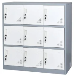 VEVOR 9 Doors Metal Locker, Lockable Steel Storage Cabinet, 66 lbs Loading Capacity, 2 Keys for Each Door, 3 Tiers Employee Lockers for Office, School, Gym, Easy Assembly, 35.4 x 17.7 x 37 in, Gray