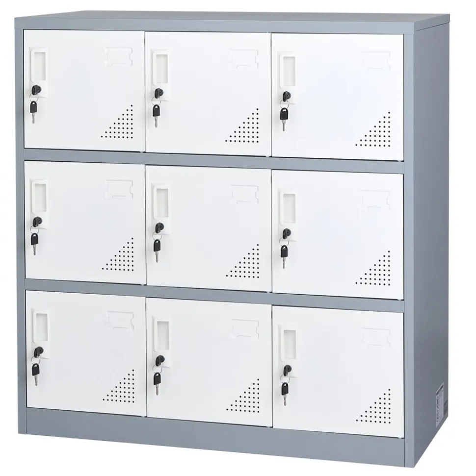 VEVOR 9 Doors Metal Locker, Lockable Steel Storage Cabinet, 66 lbs Loading Capacity, 2 Keys for Each Door, 3 Tiers Employee Lockers for Office, School, Gym, Easy Assembly, 35.4 x 17.7 x 37 in, Gray
