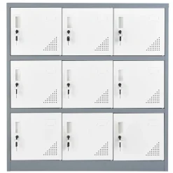VEVOR 9 Doors Metal Locker, Lockable Steel Storage Cabinet, 66 lbs Loading Capacity, 2 Keys for Each Door, 3 Tiers Employee Lockers for Office, School, Gym, Easy Assembly, 35.4 x 17.7 x 37 in, Gray