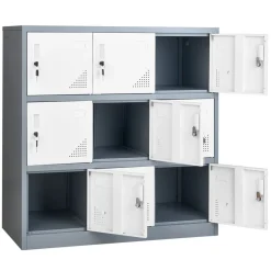 VEVOR 9 Doors Metal Locker, Lockable Steel Storage Cabinet, 66 lbs Loading Capacity, 2 Keys for Each Door, 3 Tiers Employee Lockers for Office, School, Gym, Easy Assembly, 35.4 x 17.7 x 37 in, Gray