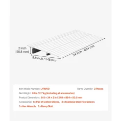 VEVOR Door Threshold Ramp, 2 inch Rise, Aluminum Alloy Threshold Ramp Rated 800 lbs Load Capacity, Handicap Ramps for Home Steps for Wheelchair, Scooters, Power Chairs, Walkers, Bicycle, Tricycle