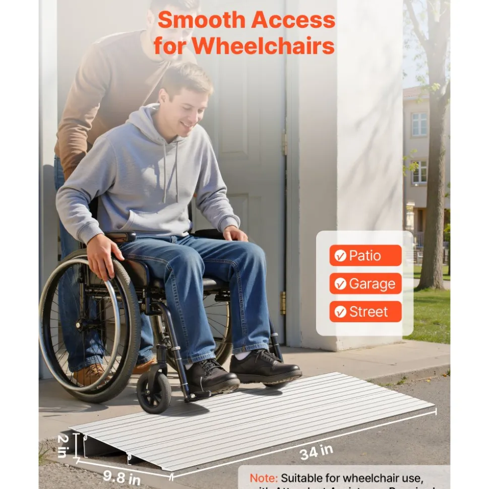 VEVOR Door Threshold Ramp, 2 inch Rise, Aluminum Alloy Threshold Ramp Rated 800 lbs Load Capacity, Handicap Ramps for Home Steps for Wheelchair, Scooters, Power Chairs, Walkers, Bicycle, Tricycle