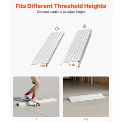 VEVOR Door Threshold Ramp, 2 inch Rise, Aluminum Alloy Threshold Ramp Rated 800 lbs Load Capacity, Handicap Ramps for Home Steps for Wheelchair, Scooters, Power Chairs, Walkers, Bicycle, Tricycle