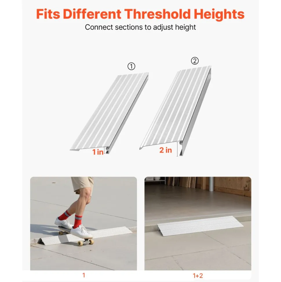VEVOR Door Threshold Ramp, 2 inch Rise, Aluminum Alloy Threshold Ramp Rated 800 lbs Load Capacity, Handicap Ramps for Home Steps for Wheelchair, Scooters, Power Chairs, Walkers, Bicycle, Tricycle
