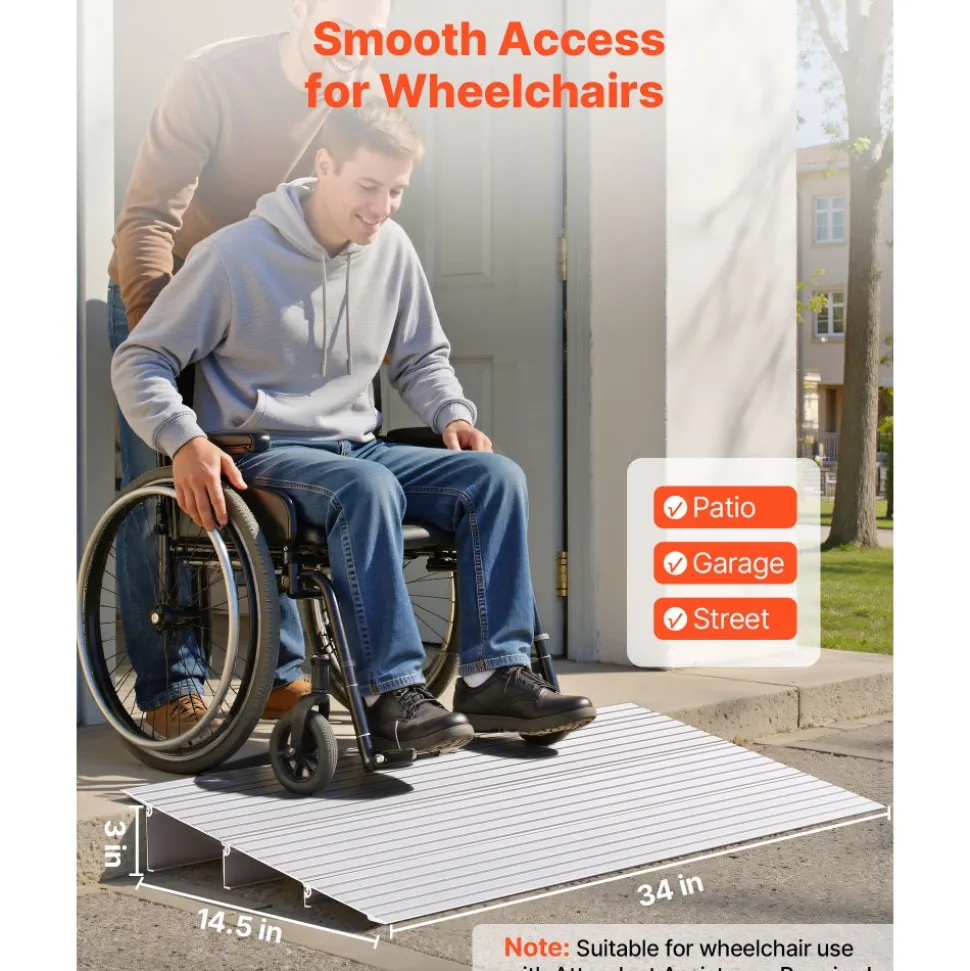 VEVOR Door Threshold Ramp, 3 inch Rise, Aluminum Alloy Threshold Ramp Rated 800 lbs Load Capacity, Handicap Ramps for Home Steps for Wheelchair, Scooters, Power Chairs, Walkers, Bicycle, Tricycle