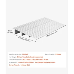 VEVOR Door Threshold Ramp, 3 inch Rise, Aluminum Alloy Threshold Ramp Rated 800 lbs Load Capacity, Handicap Ramps for Home Steps for Wheelchair, Scooters, Power Chairs, Walkers, Bicycle, Tricycle