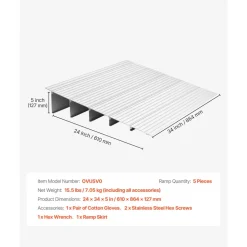 VEVOR Door Threshold Ramp, 5 inch Rise, Aluminum Alloy Threshold Ramp Rated 800 lbs Load Capacity, Handicap Ramps for Home Steps for Wheelchair, Scooters, Power Chairs, Walkers, Bicycle, Tricycle