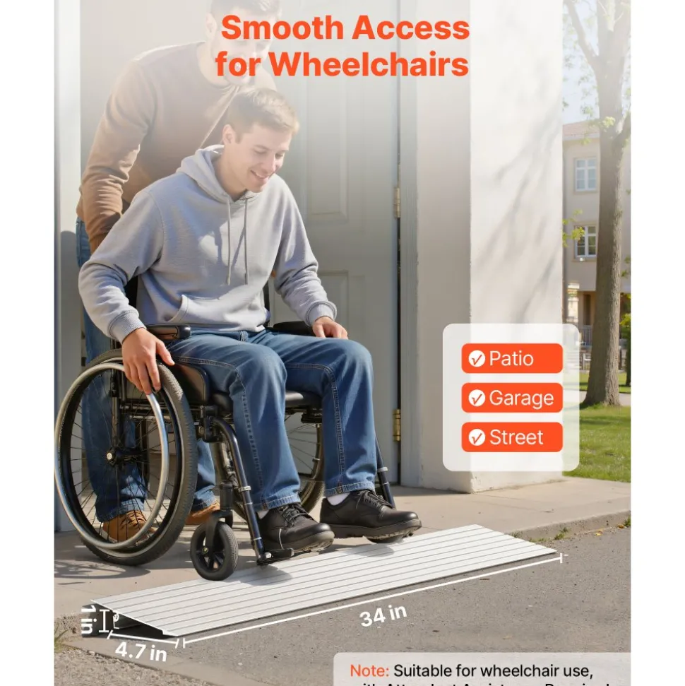 VEVOR Door Threshold Ramp, 1 inch Rise, Aluminum Alloy Threshold Ramp Rated 800 lbs Load Capacity, Handicap Ramps for Home Steps for Wheelchair, Scooters, Power Chairs, Walkers, Bicycle, Tricycle