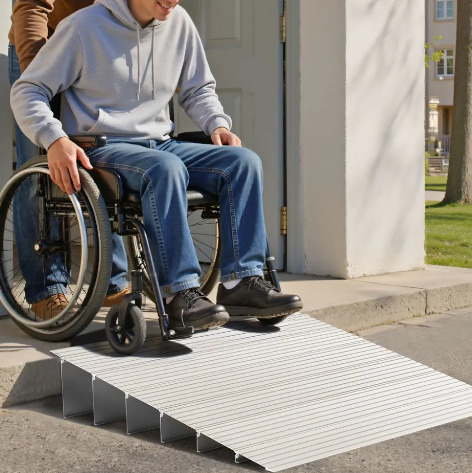 VEVOR Door Threshold Ramp, 6 inch Rise, Aluminum Alloy Threshold Ramp Rated 800 lbs Load Capacity, Handicap Ramps for Home Steps for Wheelchair, Scooters, Power Chairs, Walkers, Bicycle, Tricycle
