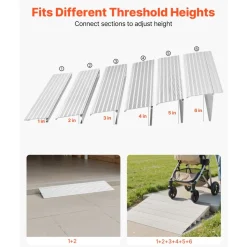 VEVOR Door Threshold Ramp, 6 inch Rise, Aluminum Alloy Threshold Ramp Rated 800 lbs Load Capacity, Handicap Ramps for Home Steps for Wheelchair, Scooters, Power Chairs, Walkers, Bicycle, Tricycle