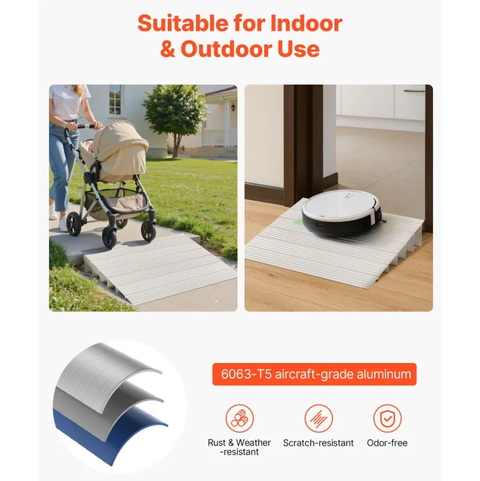 VEVOR Door Threshold Ramp, 6 inch Rise, Aluminum Alloy Threshold Ramp Rated 800 lbs Load Capacity, Handicap Ramps for Home Steps for Wheelchair, Scooters, Power Chairs, Walkers, Bicycle, Tricycle