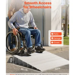 VEVOR Door Threshold Ramp, 6 inch Rise, Aluminum Alloy Threshold Ramp Rated 800 lbs Load Capacity, Handicap Ramps for Home Steps for Wheelchair, Scooters, Power Chairs, Walkers, Bicycle, Tricycle