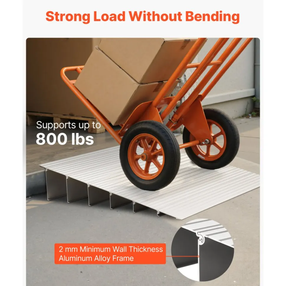 VEVOR Door Threshold Ramp, 6 inch Rise, Aluminum Alloy Threshold Ramp Rated 800 lbs Load Capacity, Handicap Ramps for Home Steps for Wheelchair, Scooters, Power Chairs, Walkers, Bicycle, Tricycle