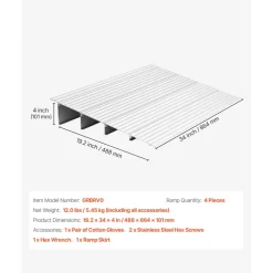 VEVOR Door Threshold Ramp, 4 inch Rise, Aluminum Alloy Threshold Ramp Rated 800 lbs Load Capacity, Handicap Ramps for Home Steps for Wheelchair, Scooters, Power Chairs, Walkers, Bicycle, Tricycle