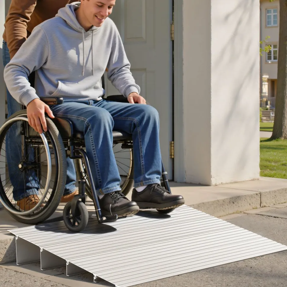 VEVOR Door Threshold Ramp, 4 inch Rise, Aluminum Alloy Threshold Ramp Rated 800 lbs Load Capacity, Handicap Ramps for Home Steps for Wheelchair, Scooters, Power Chairs, Walkers, Bicycle, Tricycle