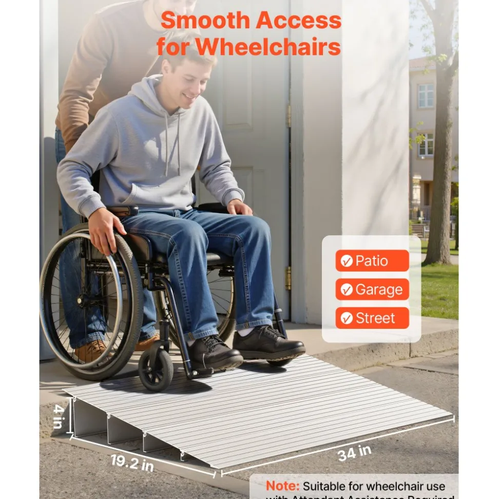 VEVOR Door Threshold Ramp, 4 inch Rise, Aluminum Alloy Threshold Ramp Rated 800 lbs Load Capacity, Handicap Ramps for Home Steps for Wheelchair, Scooters, Power Chairs, Walkers, Bicycle, Tricycle