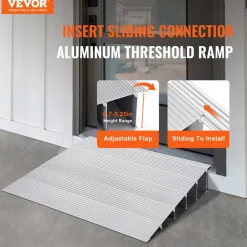 VEVOR Door Threshold Ramp, 5" Rise, 800 lbs Load Capacity, Door Ramp for Wheelchairs, Aluminum Threshold Ramp for Doorways, Adjustable Modular Threshold Ramp for Wheelchairs, Scooters, Power Chairs