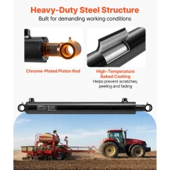 VEVOR Double Acting Hydraulic Cylinder, 2" Bore x 16" Stroke, Max 3500PSI Hydraulic Cylinder, Heavy-Duty Welded Cross Tube Cylinders with 1" Pin Hole & SAE #6 Port for Agricultural Machinery, Tractors