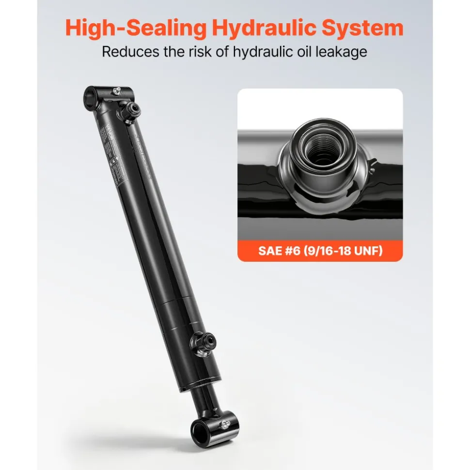 VEVOR Double Acting Hydraulic Cylinder, 2" Bore x 12" Stroke, Max 3500PSI Hydraulic Cylinder, Heavy-Duty Welded Cross Tube Cylinders with 1" Pin Hole & SAE #6 Port for Agricultural Machinery, Tractors
