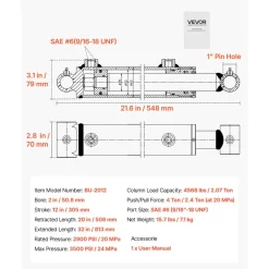 VEVOR Double Acting Hydraulic Cylinder, 2