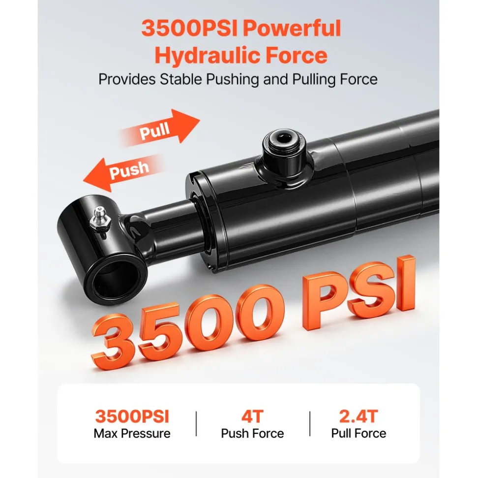 VEVOR Double Acting Hydraulic Cylinder, 2" Bore x 12" Stroke, Max 3500PSI Hydraulic Cylinder, Heavy-Duty Welded Cross Tube Cylinders with 1" Pin Hole & SAE #6 Port for Agricultural Machinery, Tractors